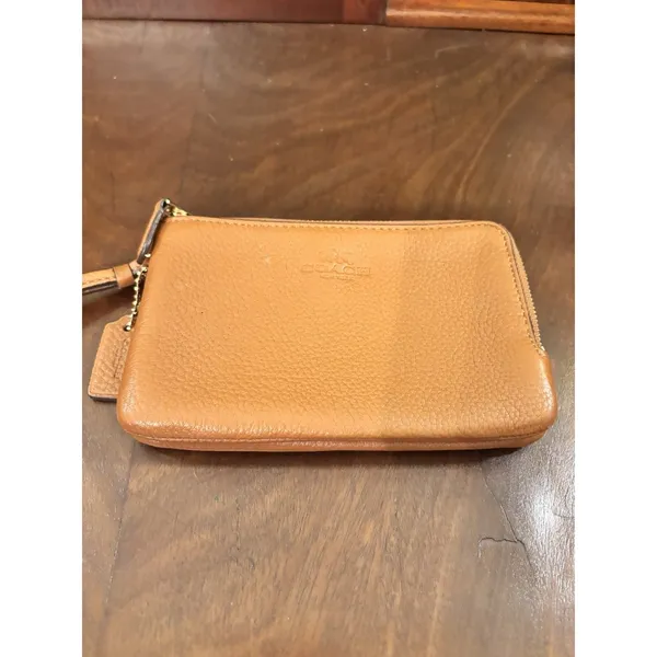 Coach‎ Brown Pebbled Leather Double Zip Wristlet Wallet Credit Card Organizer - Image 4