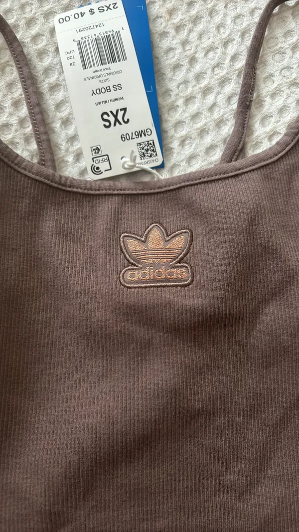 Adidas NWT chocolate brown scoop neck spaghetti strap body suit - Image 2
