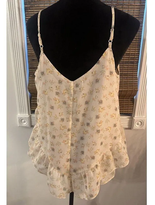 Lauren Conrad Layered Ruffle Floral Thin Straps Camisole Shirt Women’s Large - Image 3