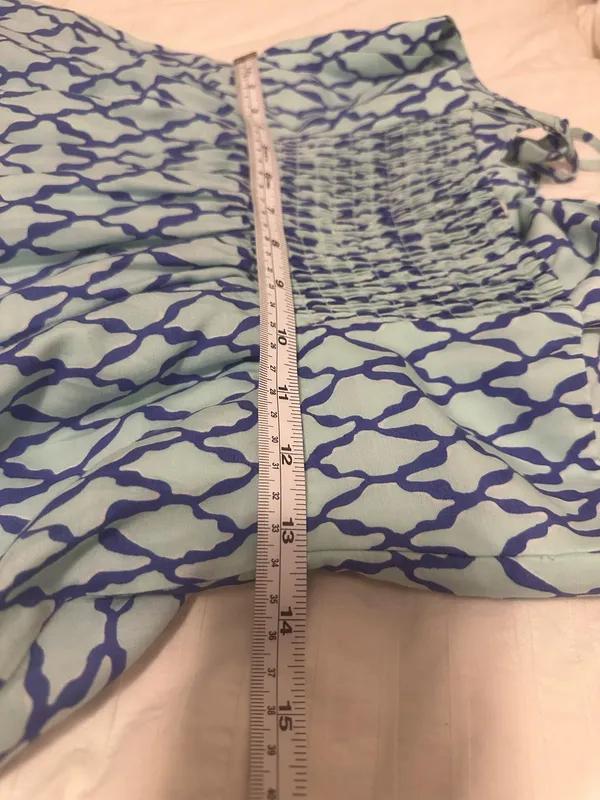 Vineyard Vines Blue Geo Print V-Neck Smocked Sleeveless Maxi Dress Size S - Image 5