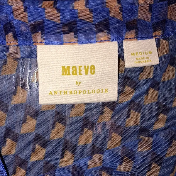 Maeve by Anthropologie blue print sheer top size medium - Image 2