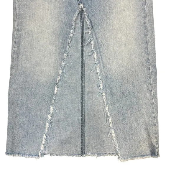 American Eagle 90s Maxi Skirt 4 Light Wash Distressed Denim Slit Grunge READ!‎ - Image 12