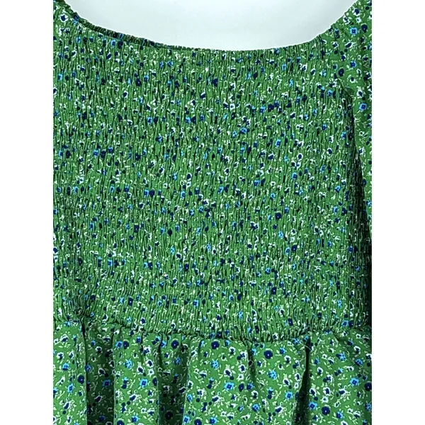 BTFBM Floral Tiered Mini Dress Size Small Green Smocked Long Sleeve Boho Prairie - Image 4