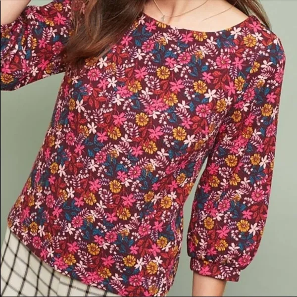 Anthropologie Maeve Floral Print Puff Sleeve Top NWT Size Medium - Image 3