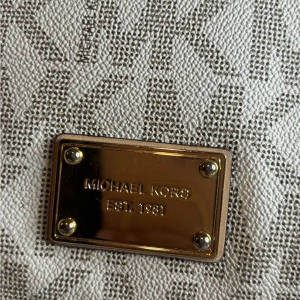 Michael Kors Monogram Crossbody Bag in Cream and Tan - Image 3