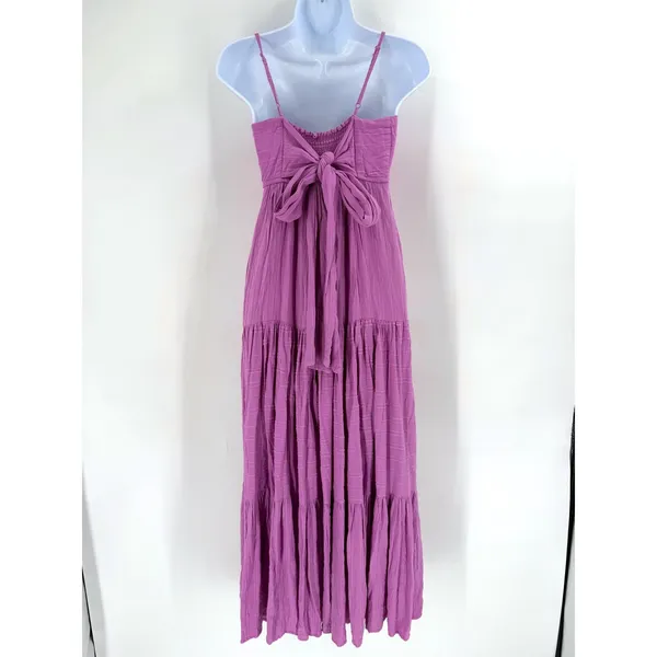 Haute Hippie Style Maxi Dress Womens S Purple Tiered Boho Cottagecore Bow Back‎ - Image 10