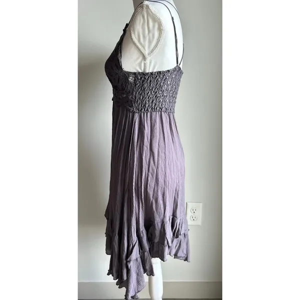 FP One Adela Lace Strappy Smocked Boho Dainty Fairy Core Gray Purple Dress S - Image 4