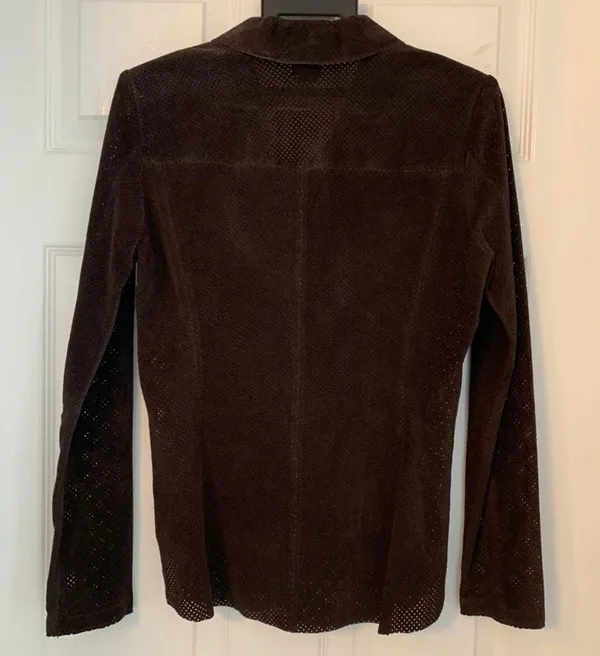 Ecru Leather Suede Perforated Shirt Jacket Shacket XS - Image 2