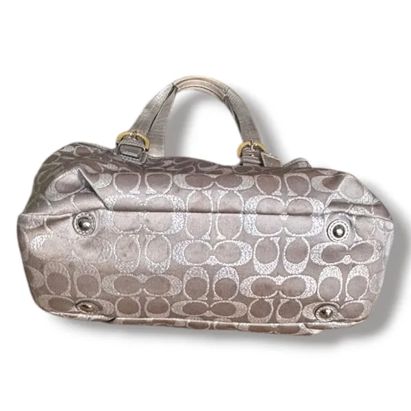 COACH SoHo Signature C Metallic Silver Jacquard Leather Trim Tote Shoulder Bag - Image 5
