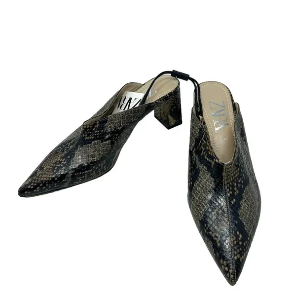 Zara Snakeskin Animal Print‎ High Heeled Mules Size 36 / US 5.5 - Image 4
