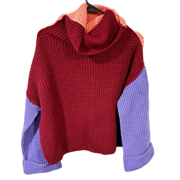 Free People Party City Oversize Chucky Knit Color Block Turtle‎ Neck Size XS - Image 2