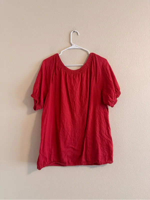 Eddie Bauer Red Short-Sleeve Peasant Blouse - Image 3