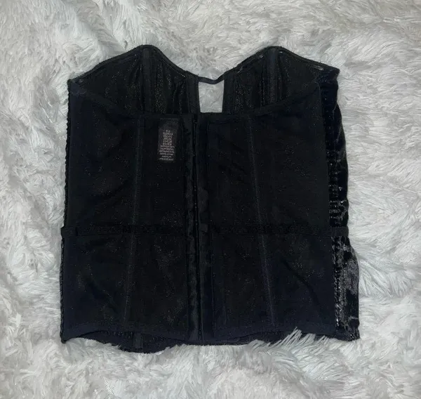 Victoria secret Corset Style Black Velvet Velour Strapless Lingerie Small - Image 3