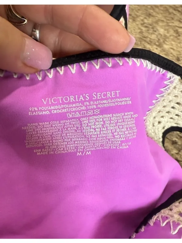 Victoria's Secret Purple Bikini Set with Black & Coral Accents - Image 8