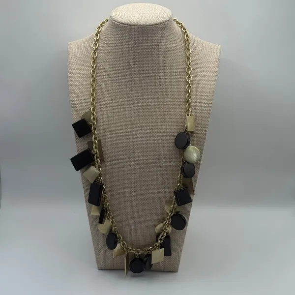 Kate Spade Saturday black gold stone pendant‎ necklace chunky mod statement - Image 4