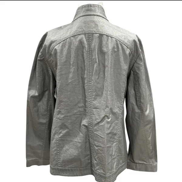 Additions by Chico's Linen Blend Silver Jacket Sz 2 Medium Hook Eye‎ Closure - Image 3