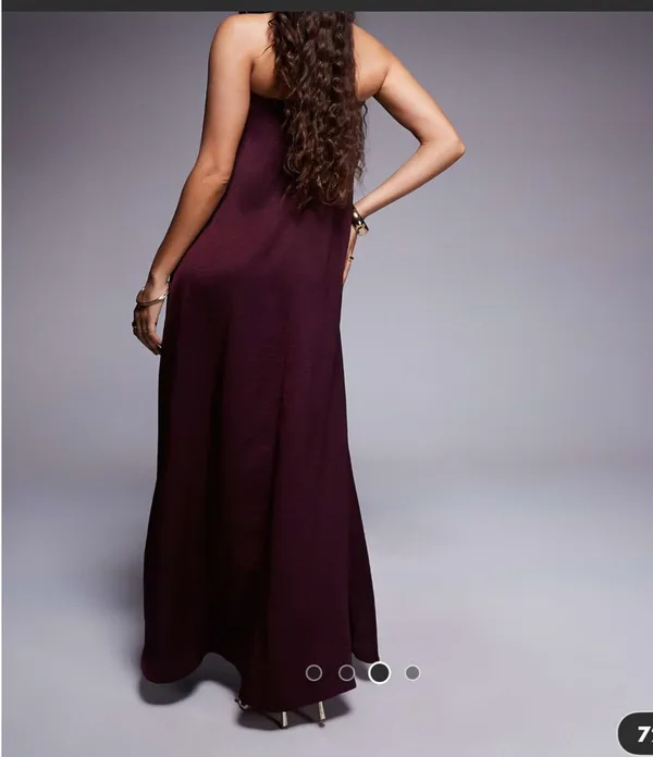 ASOS Burgundy Petite Strapless Satin Dress - Image 3