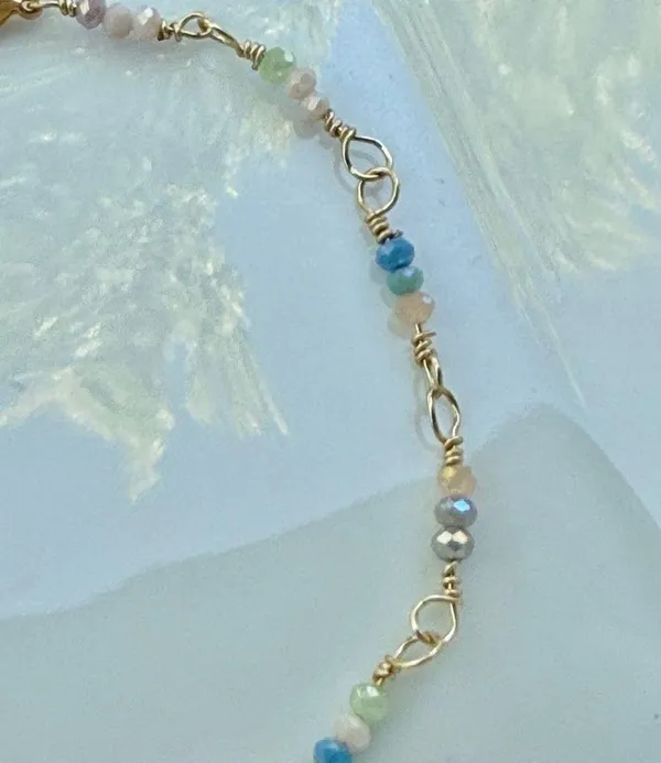 Hand Crafted Pastel Faceted Mini Beads Wire Wrapped in Gold Toned Wire - Image 3