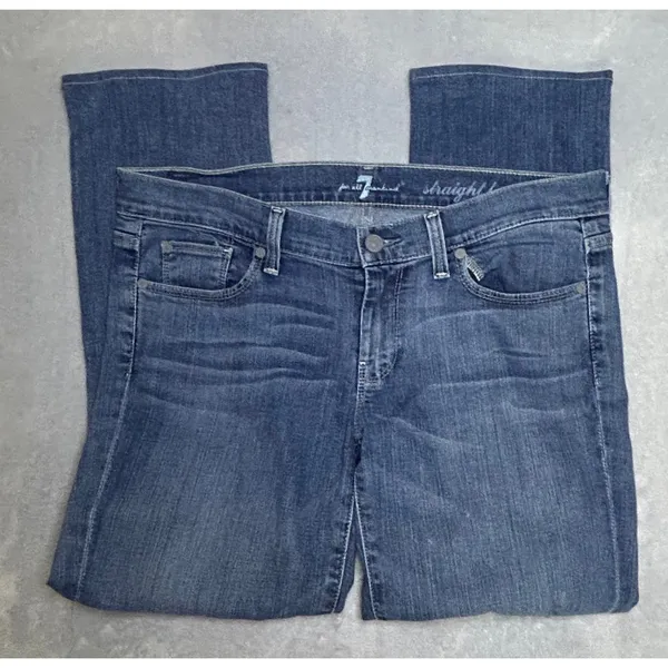 7 For All Mankind Women's Straight Leg‎ Jeans Medium Wash Blue Denim Sz 30 - Image 4