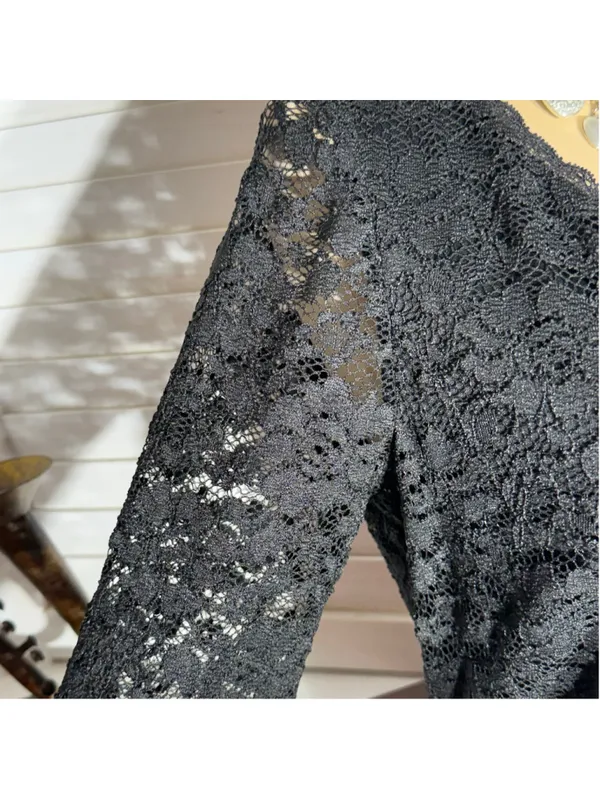 Black sheer lace dress 3/4 sleeves cocktail wedding guest homecoming whimsigoth - Image 5