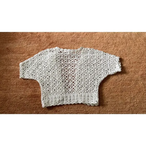 Justice White Crochet Knit Cardigan Girls Size 12/14 adult XS Floral Detail - Image 7