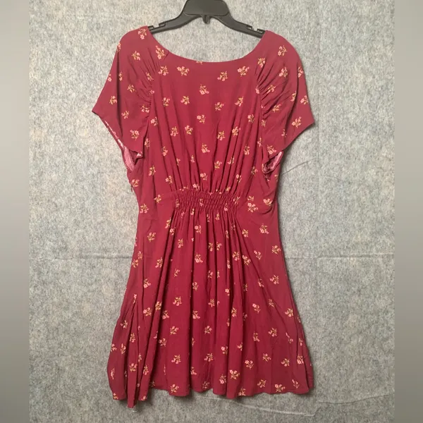 Free People Women Size Large Floral Boho Tie-Detail Mini Tea‎ Dress Earth Red - Image 9