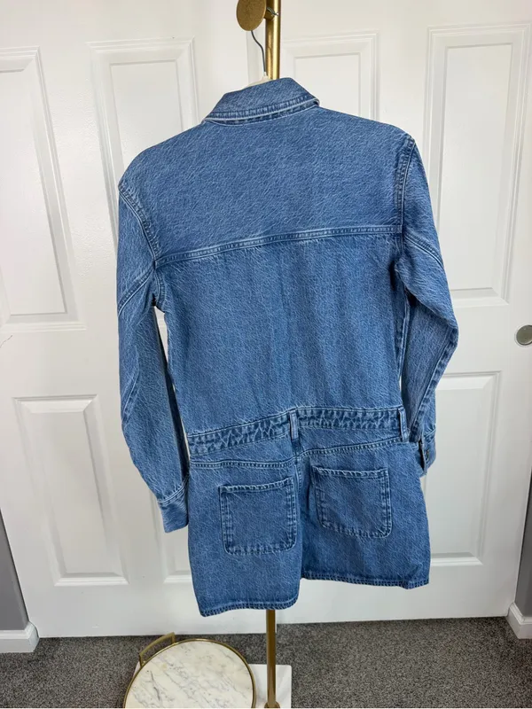 Abercrombie & Fitch XS Denim Mini Shirt Dress Cotton Lyocell Button Front - Image 11