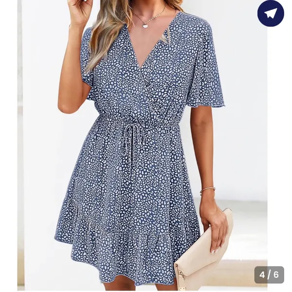 NWT!! KIRUNDO V-Neck Ruffle Abstract Floral Print Dress in Blue & White - Image 2