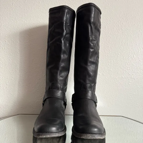 FRYE Black Leather Phillip Harness Tall Knee High Preppy Moto Riding Boots - Image 10