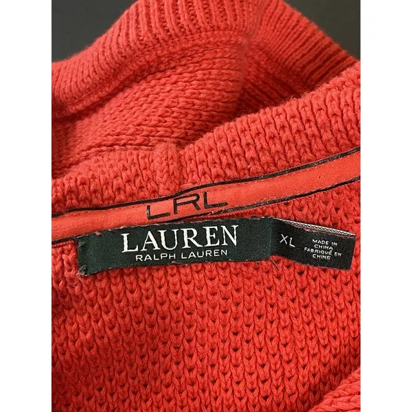 Lauren Ralph Lauren LRL Orange Waffle Knit Hooded Sweater XL Kangaroo Pocket - Image 8