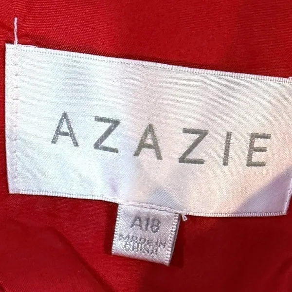 Azazie Red Chiffon Ruched V-Neck Formal Bridesmaid‎ Gown Plus A18 - Image 5