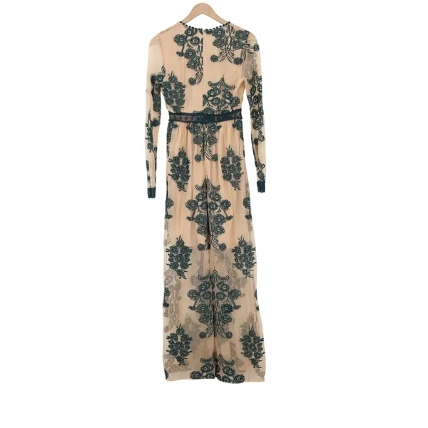 The Clothing Company Green Floral Embroidered Mesh Maxi Dress Nude Small - Image 4