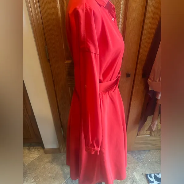 Vintage 1980’s Shirt Dress MC II SQUARED Hy-Tea Wide Red Belt Size Large XL - Image 5
