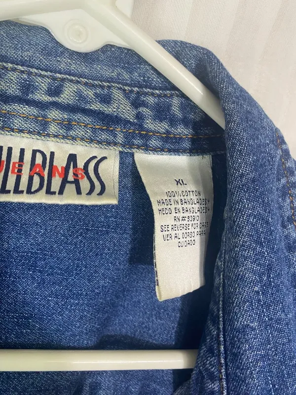 Vintage BillBlass Jeans Denim Button Up Shirt XL Bluebird Applique Long Sleeve - Image 2
