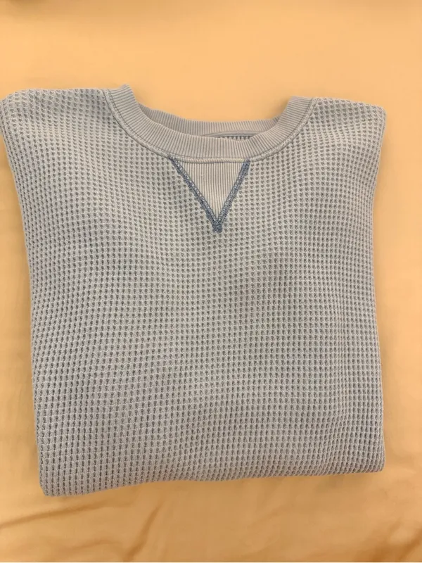 Aerie Waffle Knit Sweatshirt | Blue | Size M - Image 2