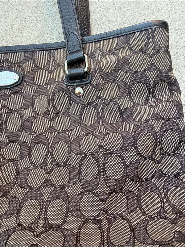 Coach Brown Signature Jacquard Monogram Zip Top Tote with Dark Leather Trim - Image 7