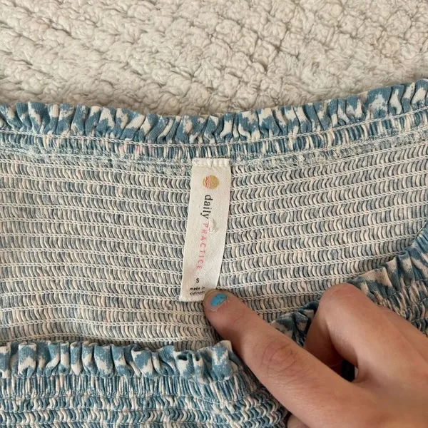 Daily Practice Anthropologie Blue and White Chevron smocked tiered Maxi Dress Si - Image 9