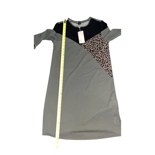 Womens Colorblock‎ Leopard Print Casual Tunic Dress - Image 6