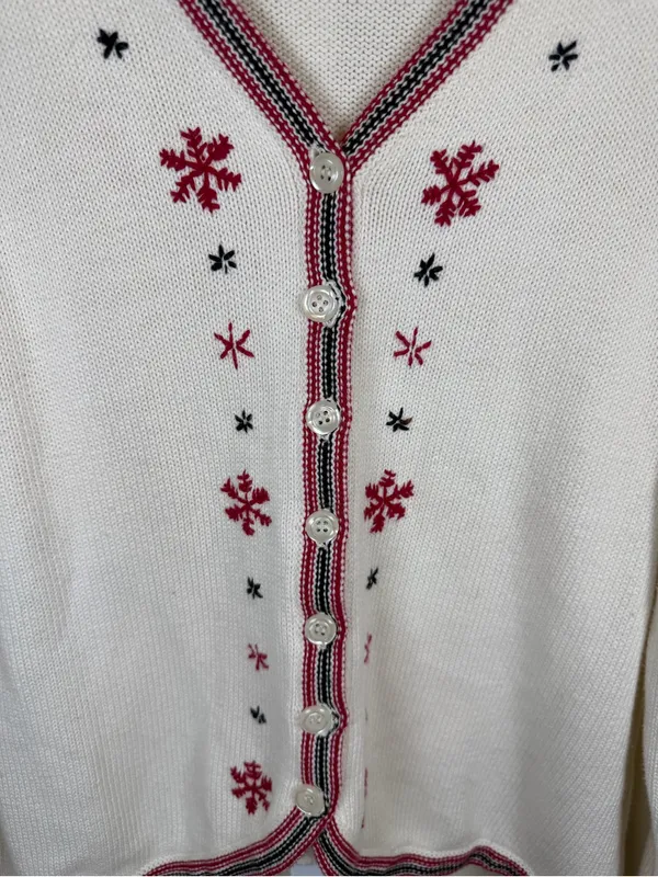 Vintage Sonoma Snowflake Cardigan V-Neck Knit Christmas Fair Isle Ivory Red Sz M - Image 5
