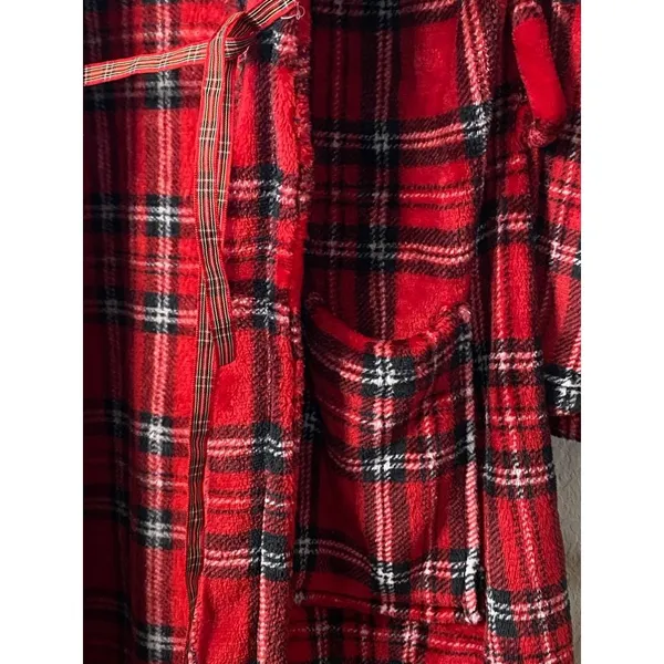 New Laura Ashley Plaid Christmas winter Bath robe Sz S/M -‎ missing belt - Image 2