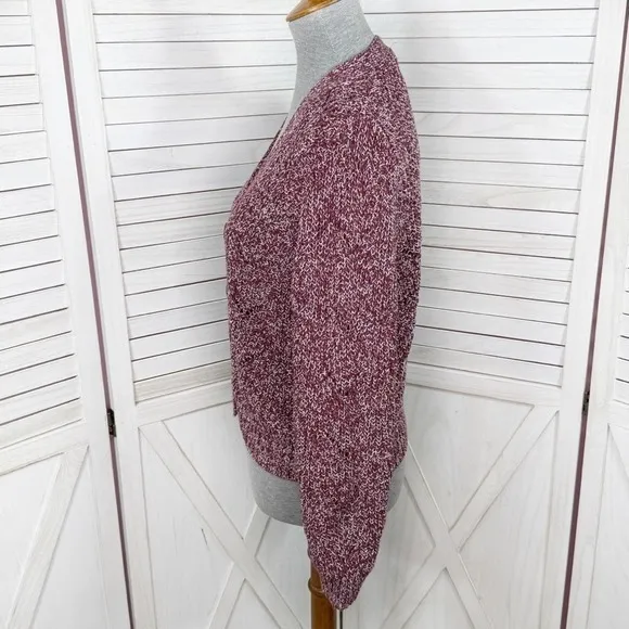 Old Navy‎ Marled Pointelle Knit V Neck Crop Cardigan Sweater Burgundy Red Small - Image 3