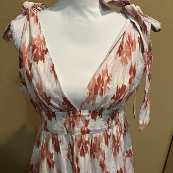 House of Harlow Linen Blend Midi‎ Dress Strap Tie Boho Beachy Resort Medium - Image 4