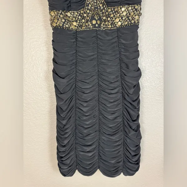Vintage Sue Wong Nocturne Black Ruched Beaded Mini Dress size 8 - Image 4