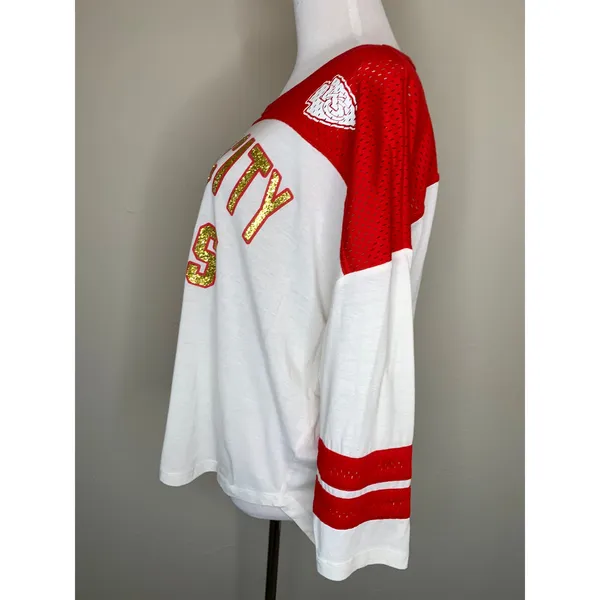 National Football League Kansas City Chiefs Red Gold Glitter Jersey Top Size Medium - Image 3