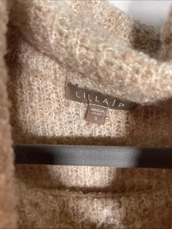 Lilla P Womens Wool Blend Cowl Neck Sweater Beige Tan Small - Image 2