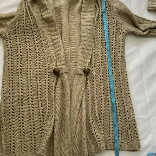 Carolyn‎ Taylor Open Front Tan Open Knit Button Detail Long Sleeve Bell Sz Small - Image 11