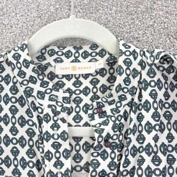 Tory Burch Katie Link Print Rayon Shirt Dress Size S Geometric Mod Preppy Retro - Image 4