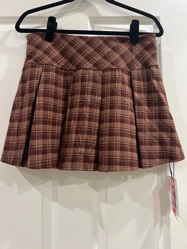 NWT Cider Plaid Pleated Skort – Brown Check – Size M - Image 4