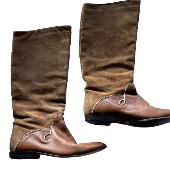 Vintage M Giovanni Z Women’s Leather Long Boots Brown Heel Western Sz 7 Italy - Image 4