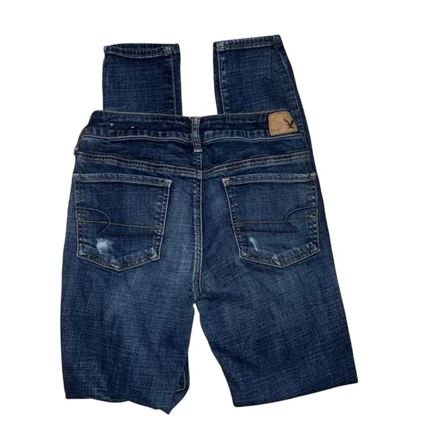 american eagle jegging super stretch distressed jeans size 6 dark wash skinny - Image 2
